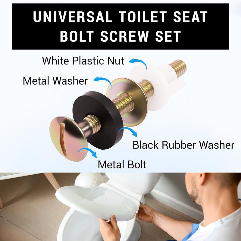 LOGJAM 4 Sets Toilet Seat Screws Replacement Kit, Heavy Duty Toilet Seat Fastener with Toilet Lifter Tab, Plastic Nut and Washers for Top Mount Toilet Hinge - Image 3